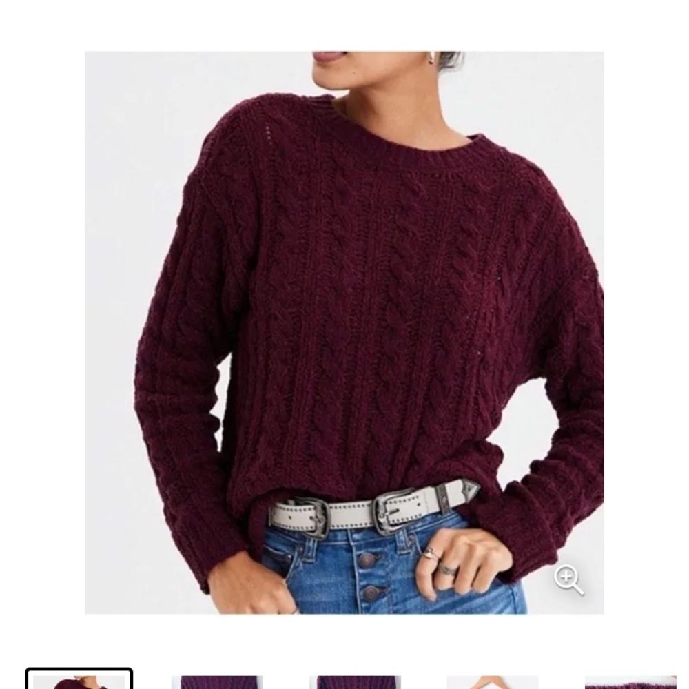 American Eagle Impossibly Soft Cable Knit Sweater Burgundy size XL
